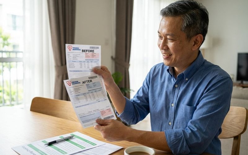 Electricity bill comparison before and after implementing savings tips