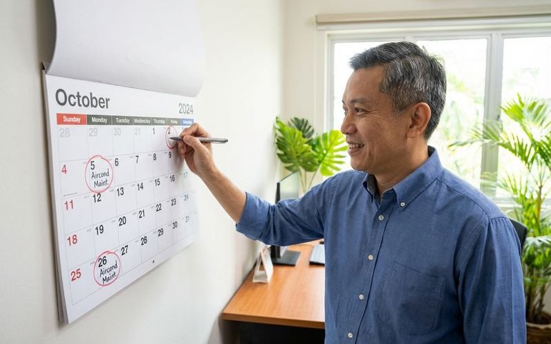 Calendar showing optimal months for aircond servicing