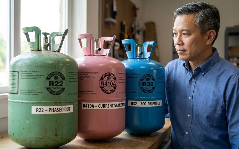 Different refrigerant cylinders used for aircond servicing