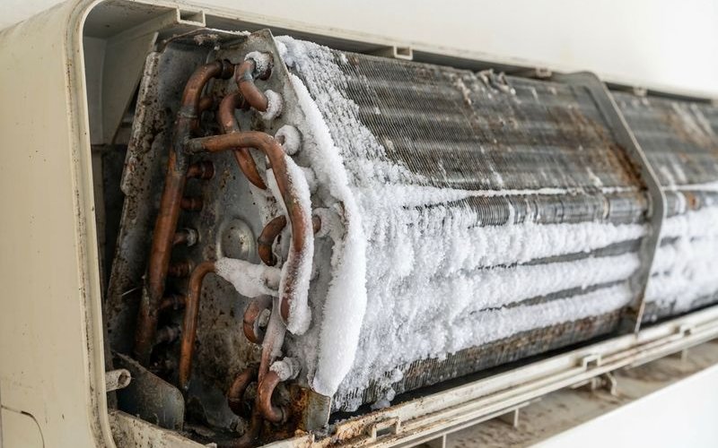 Dirty evaporator coil covered with mold and bacteria causing bad smell