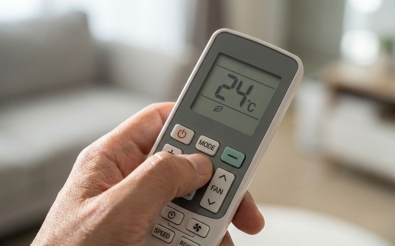 Aircond remote showing optimal 24 degree temperature setting