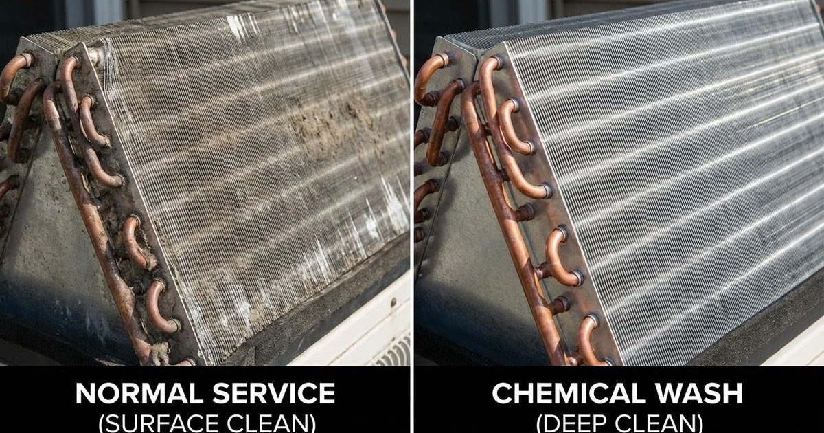 Side by side comparison of chemical wash vs normal aircond servicing